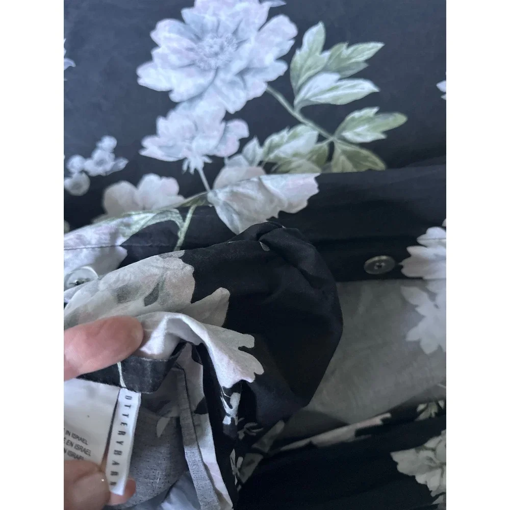 Pottery Barn‎ King Duvet Cover Black White Lavender Floral Botanical Cotton